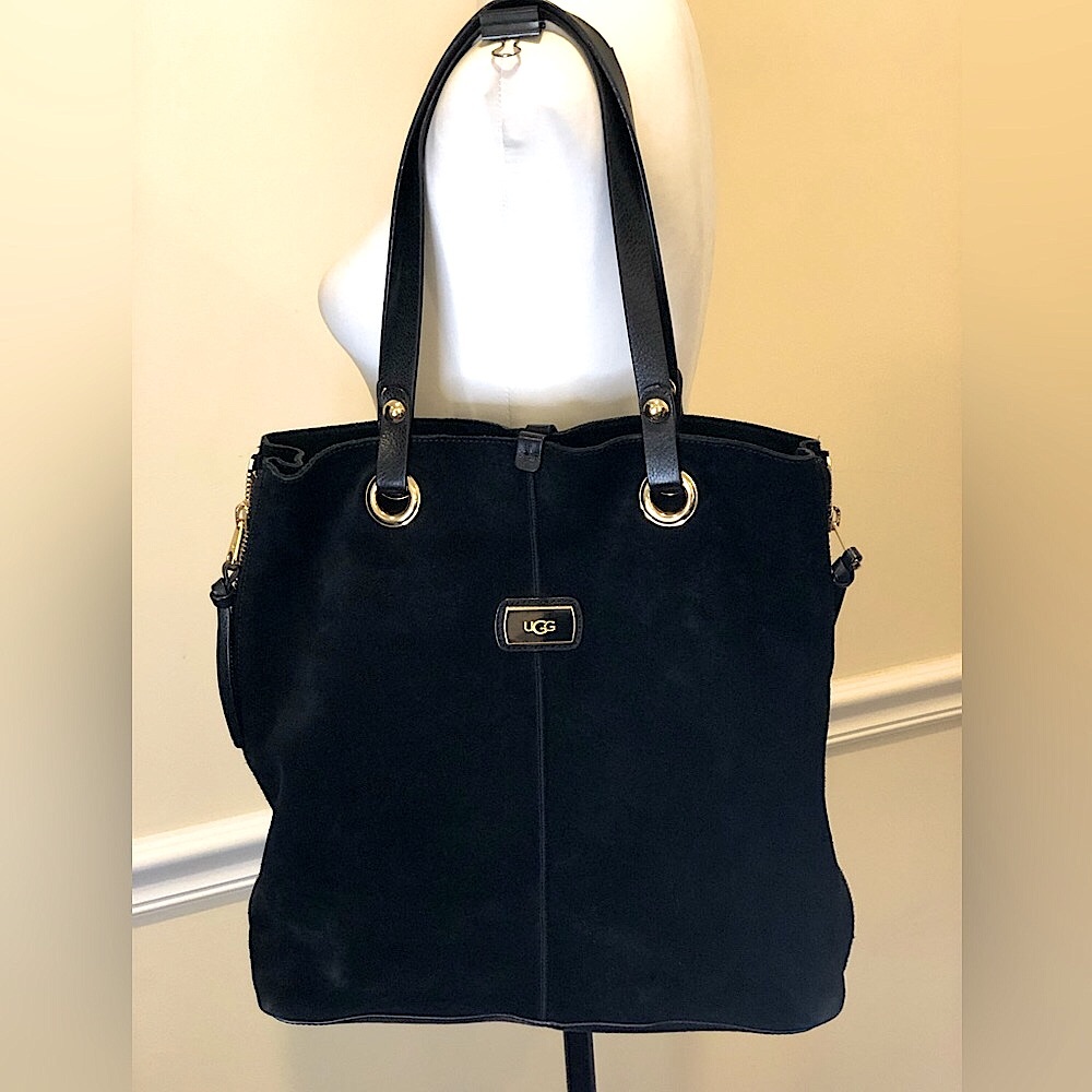UGG Black Suede Tote Leather Shoulder Bag